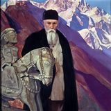 Портрет профессора Николая Рериха со скульптурой Гуга Чохана, 1937 г.